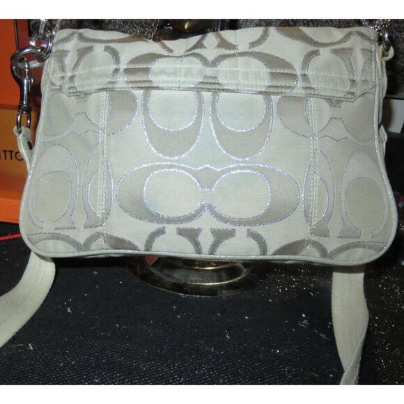 Coach Poppy Signature C Metallic Sateen & Leather Messenger Flap Satchel  #18352 - Picture 3 of 15